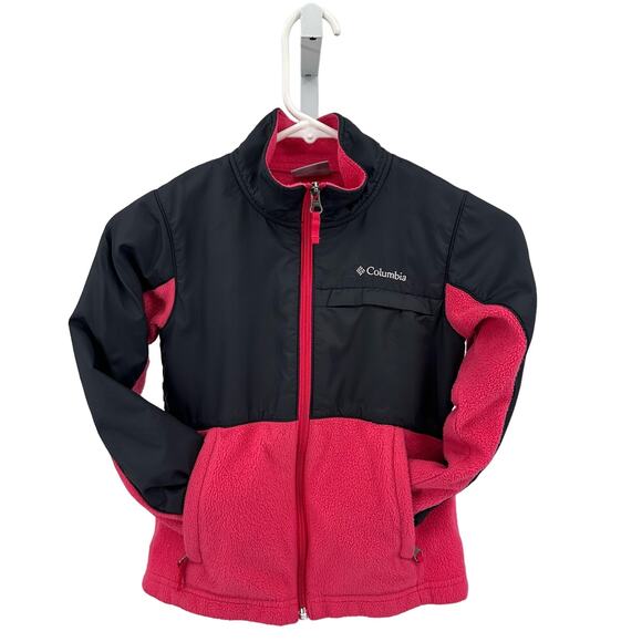 Columbia Jacket Kids 7/8 (Small) Pink/Black Fleece Zip Up Mock Neck Long Sleeve - Picture 1 of 6